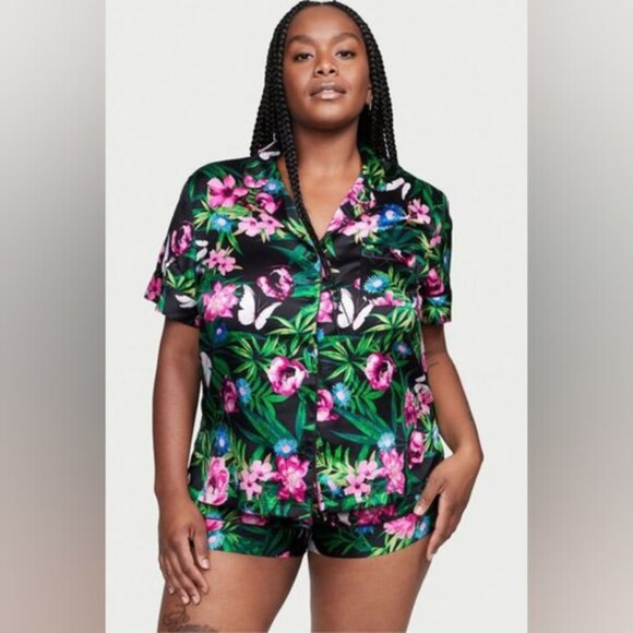 Victoria's Secret Floral Satin Tropical Rose Garden Coquette Pajama Top XXL - Picture 1 of 9